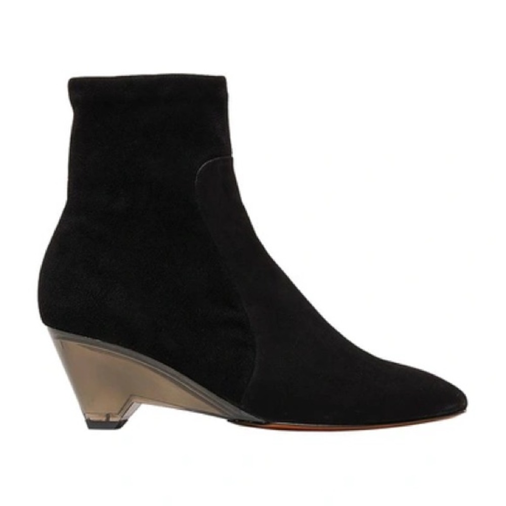 NIB Clergerie Tammy Black Lambskin Ankle Wedge Heel Boot Size 8 EU 38